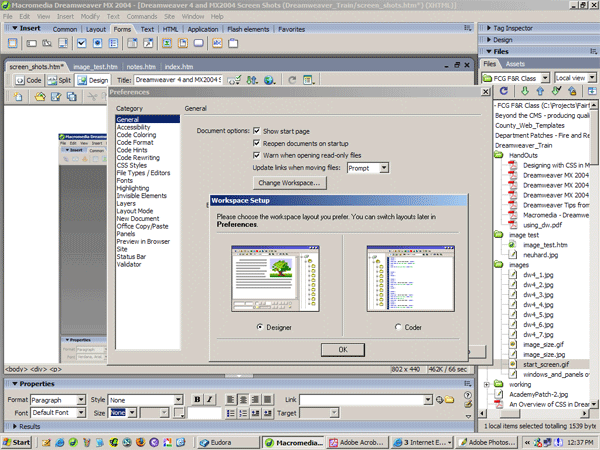 Dreamweaver MX2004 Workspace Setup