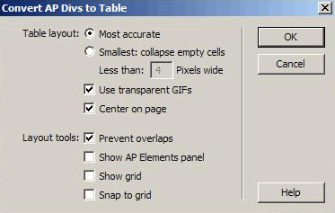 Convert AP Divs to Tables