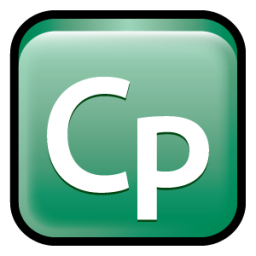 Adobe Captivate logo, the leters CP on a green background.