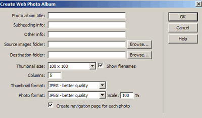 Create web photo album input box