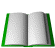 An open book with pages rapidly flipping from the left
to the right.  The book pages are uniform grey, the cover
of the book is green.