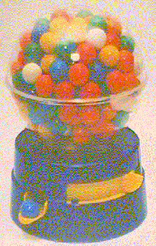 a gumball machine contining colorful gumballs